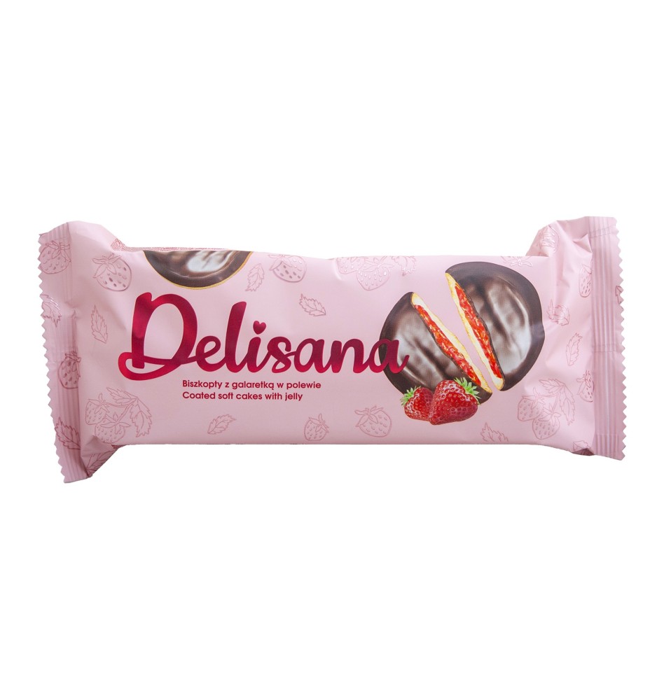 Strawberry Sponge Biscuits with Jelly in Chocolate 135g Delisana